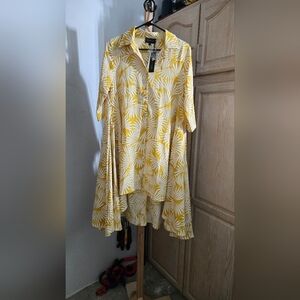 Yellow and White Leaf Print Dress